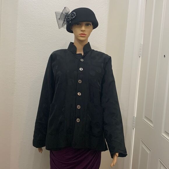 Peony Brand 100% Silk Black Medium Woman’s Asian Oriental Jacket Snap Closure - Picture 1 of 12